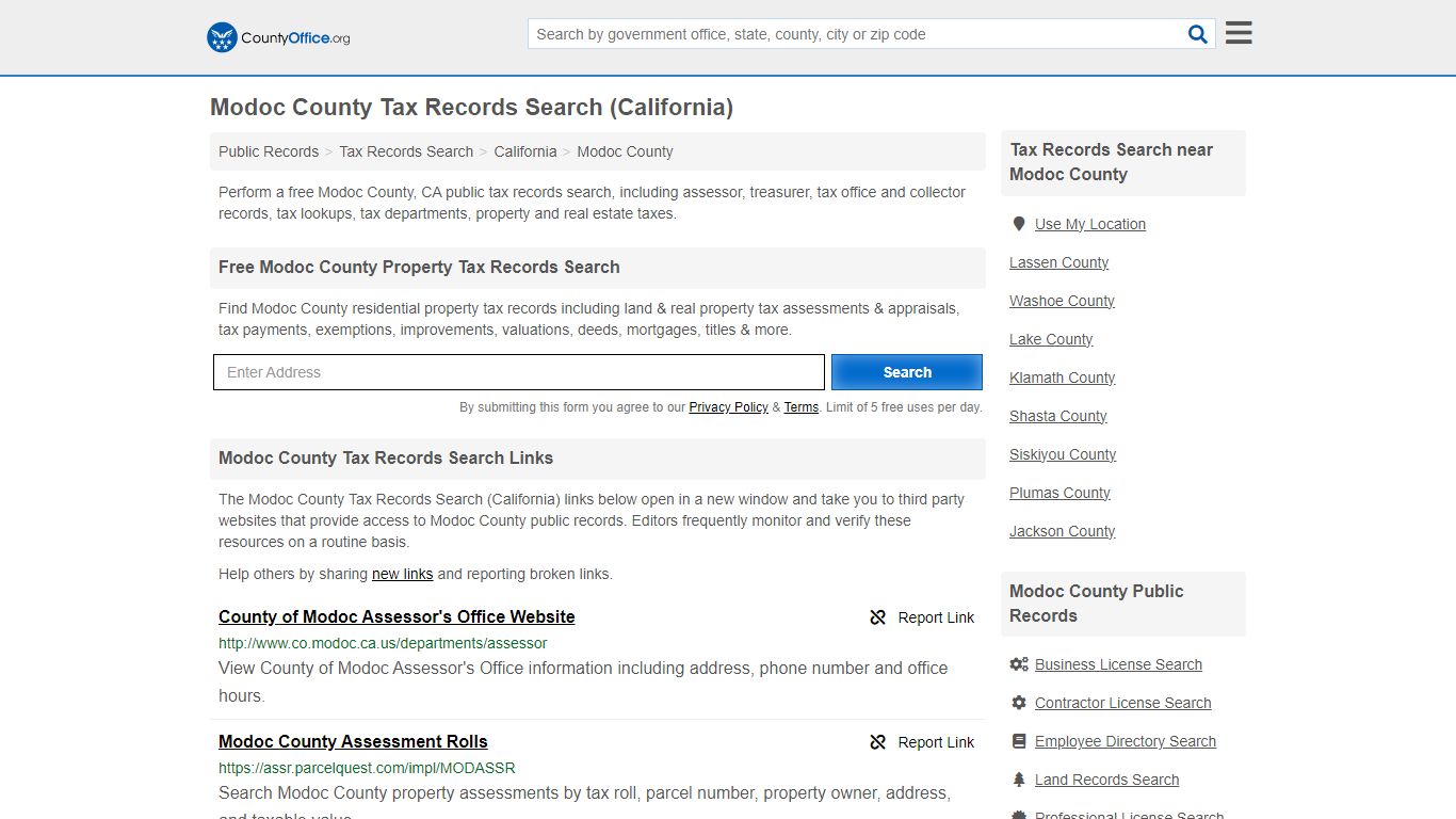 Tax Records Search - Modoc County, CA (Business, Employment, Property ...