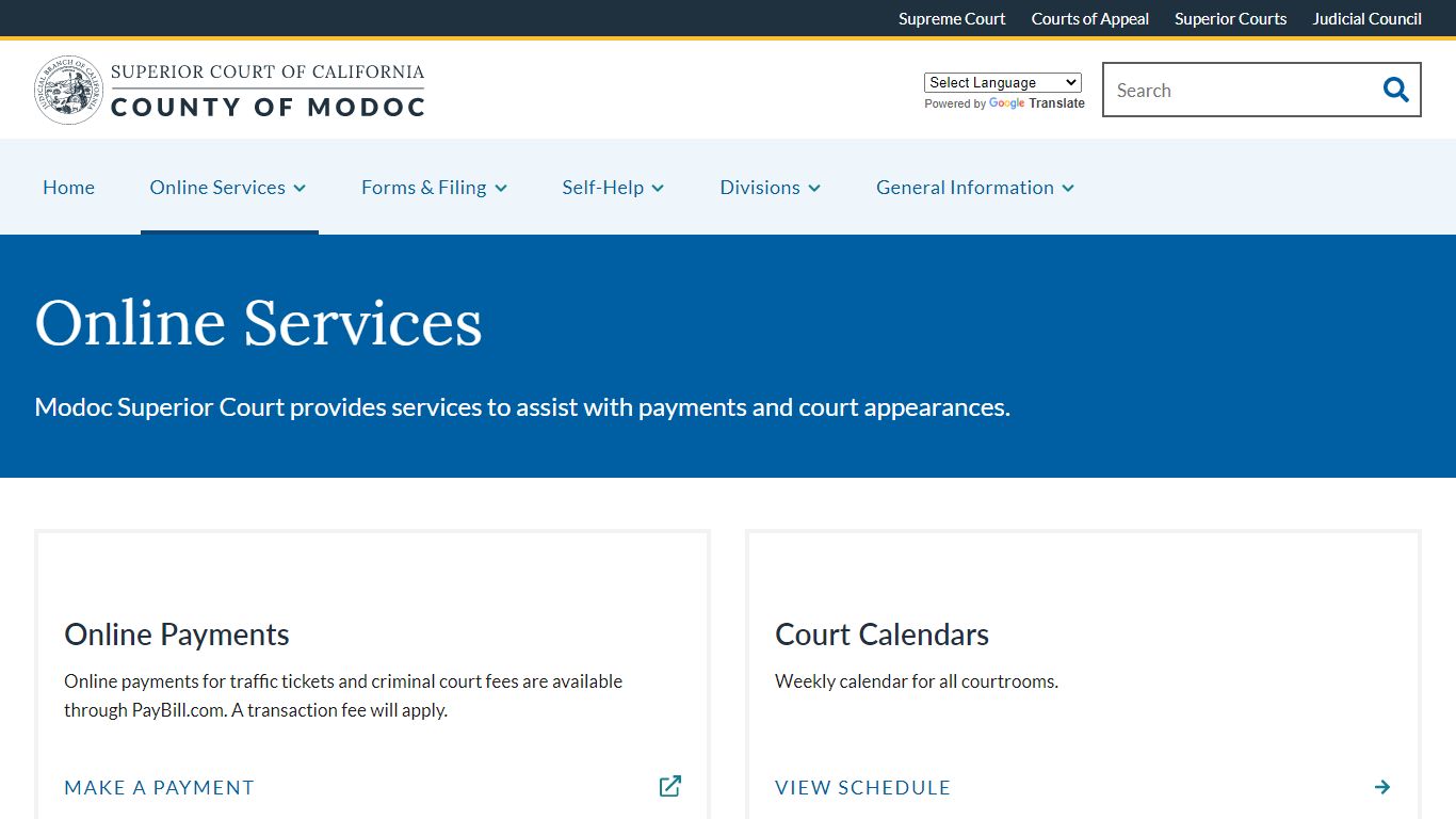 Online Services | Superior Court of California | County of Modoc